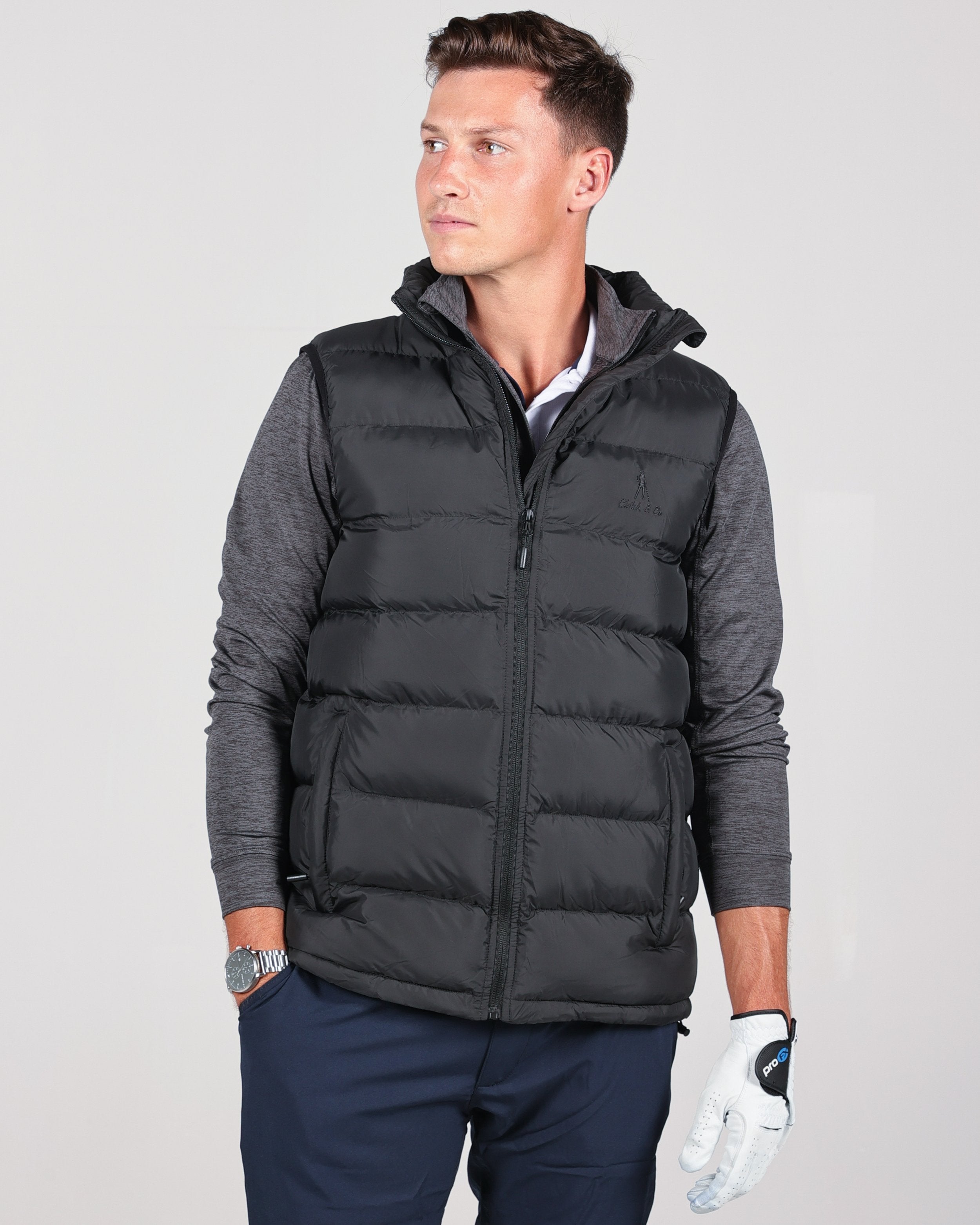 Beige Slim Fit Puffer Vest for Men by GentWith.com